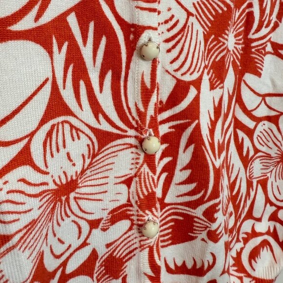 🧡 Orange/Red Floral Print Cardigan Sweater w/ Vintage-inspired buttons Size S - Picture 3 of 7
